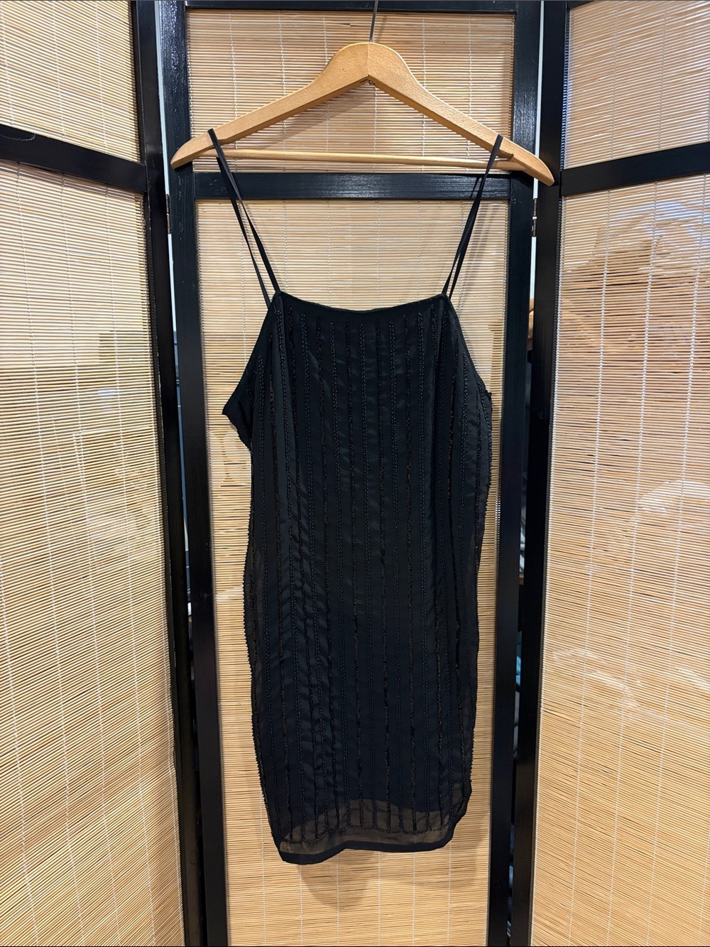 Black beaded Spaghetti-Strap Slip Dress